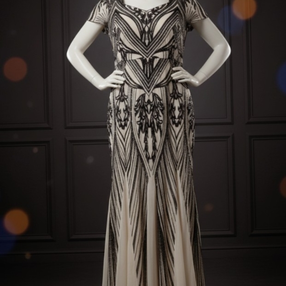R & M Richards Black and Cream Maxi Dress